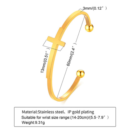 SILVERLY CROSS CUFF BRACELET STAINLESS STEEL SIDEWAYS CROSS BRACELET